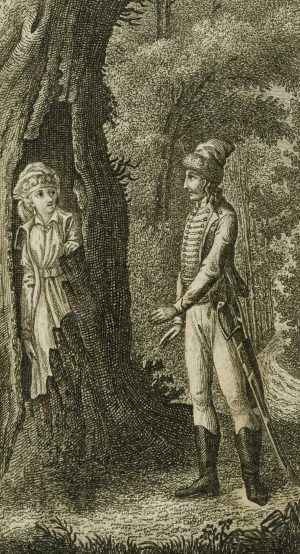 Soldat entdeckt Dame im Baum