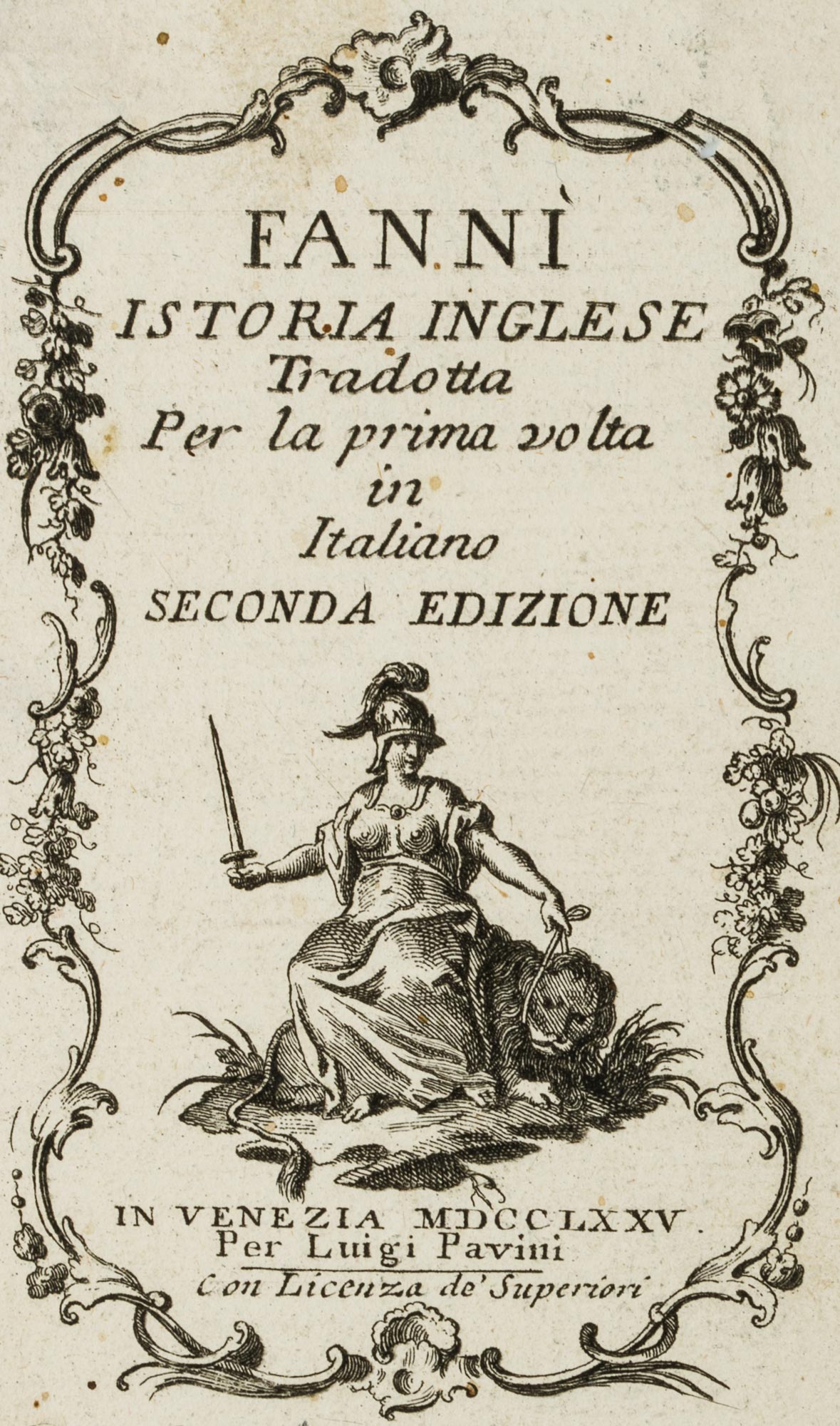 Titelseite, Fanni. Istoria Inglese