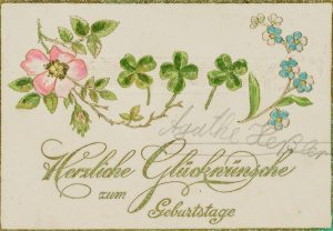 Geburtstagskarte mit Kleemotiv