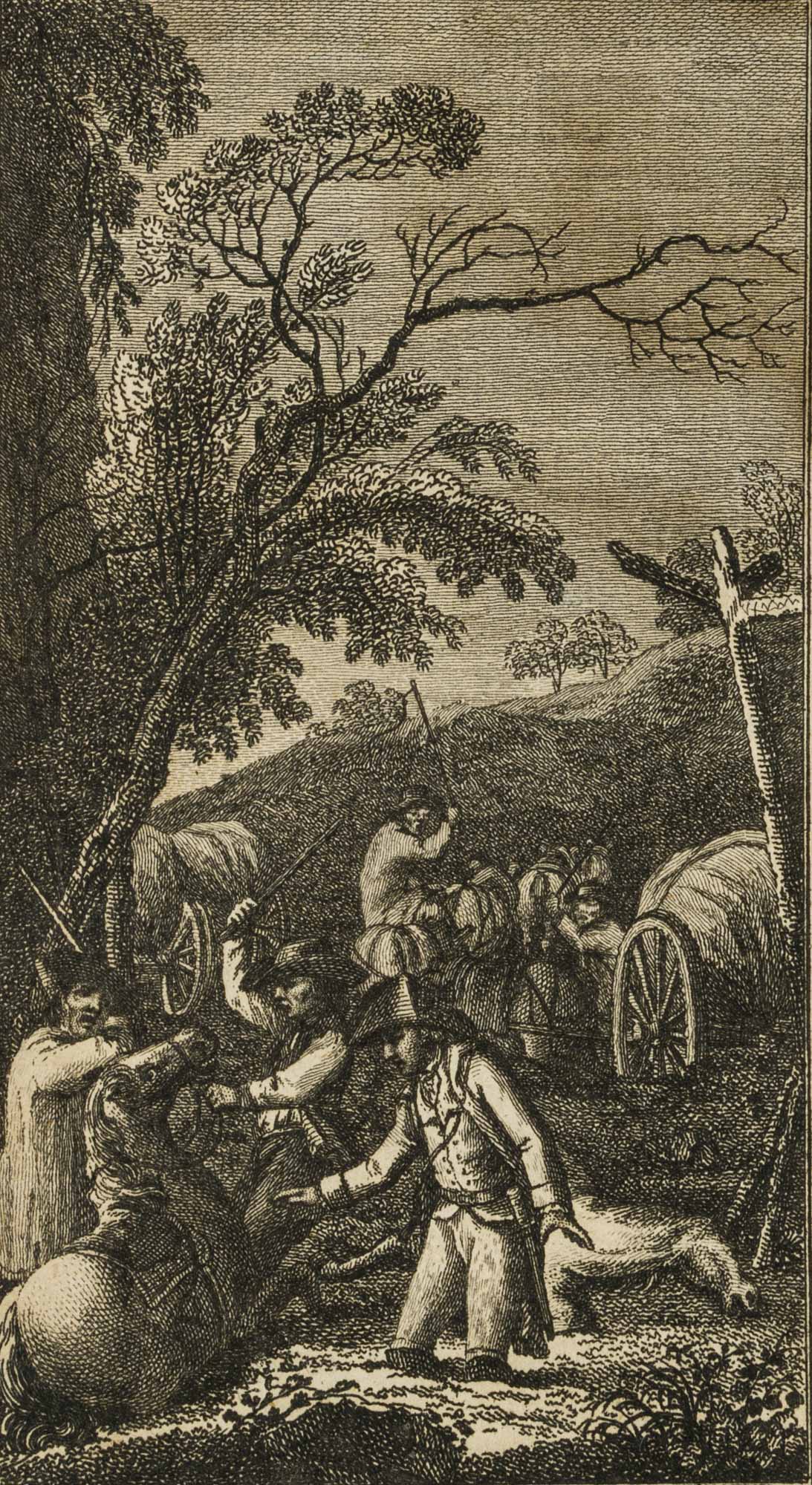 Flussüberquerung m. Fuhrwerk