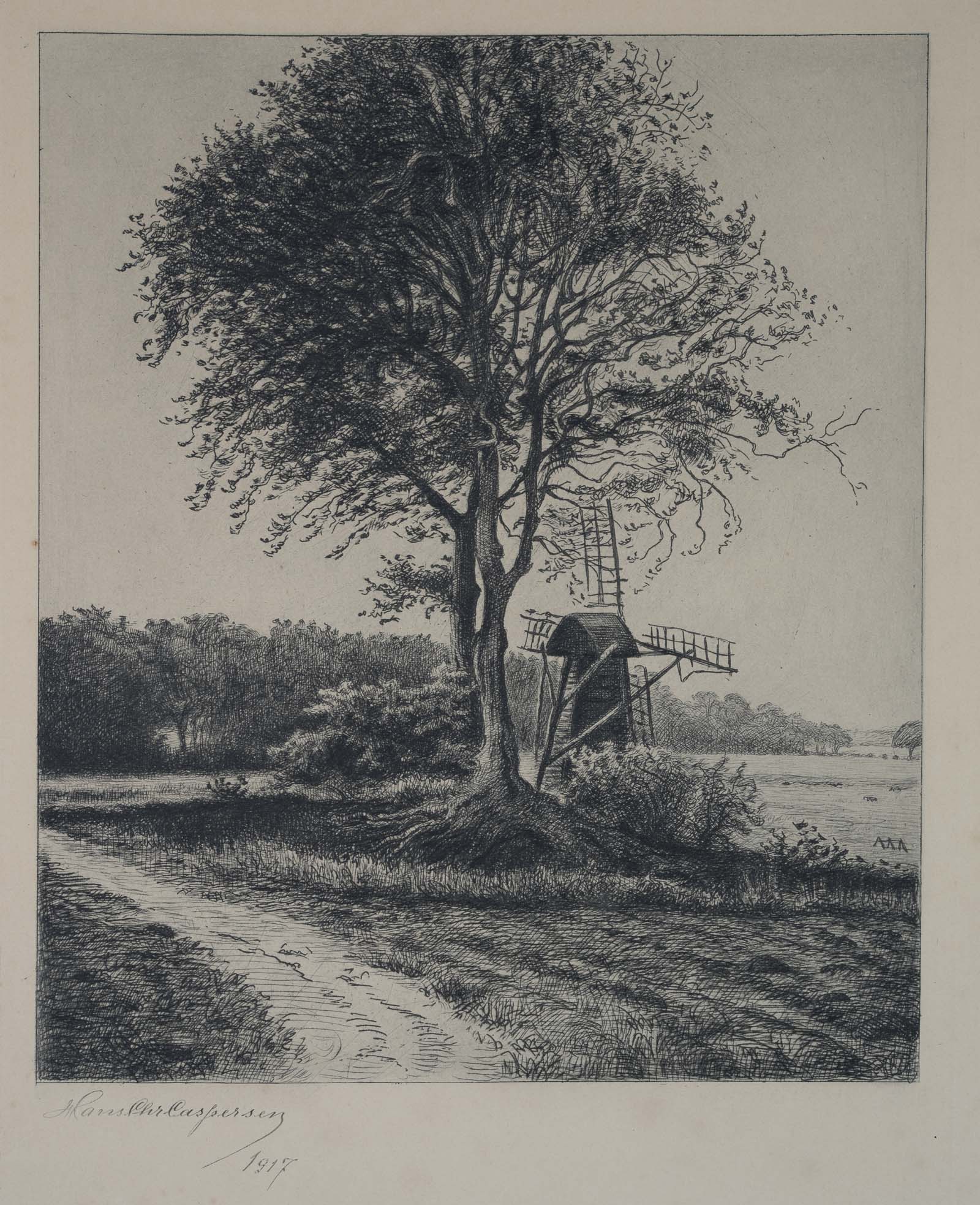Dänische Landschaft mit Windmühle