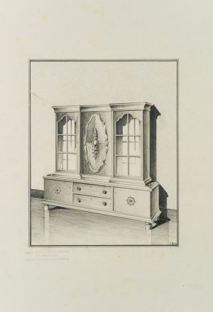 Glasvitrine mit Kartusche