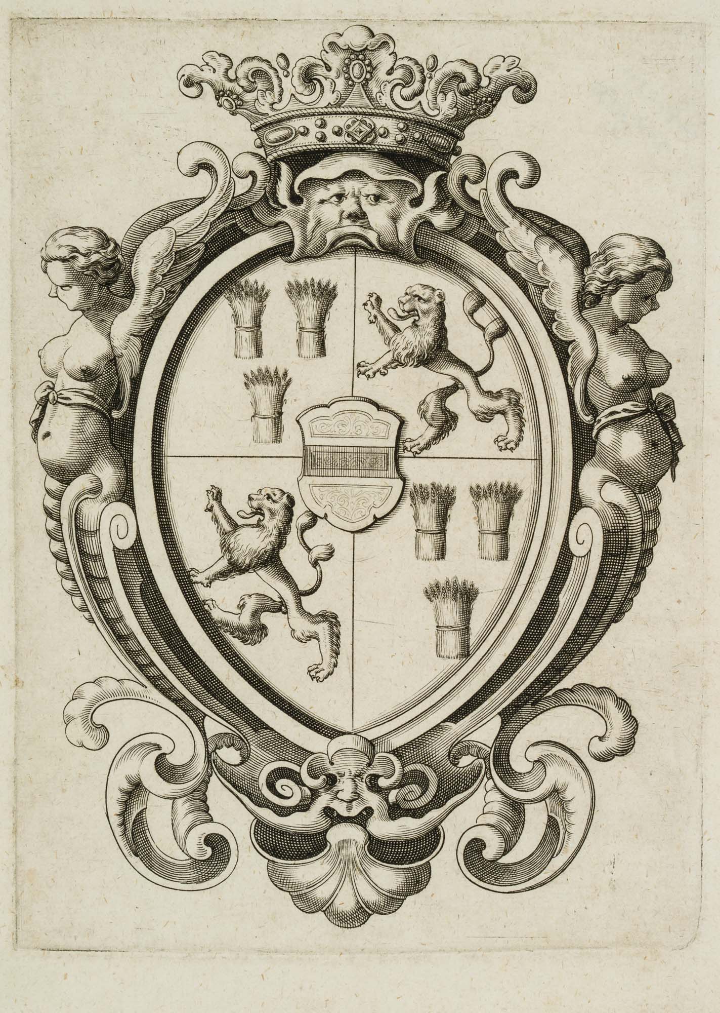 Heraldik Wappen mit Löwen und Garben
