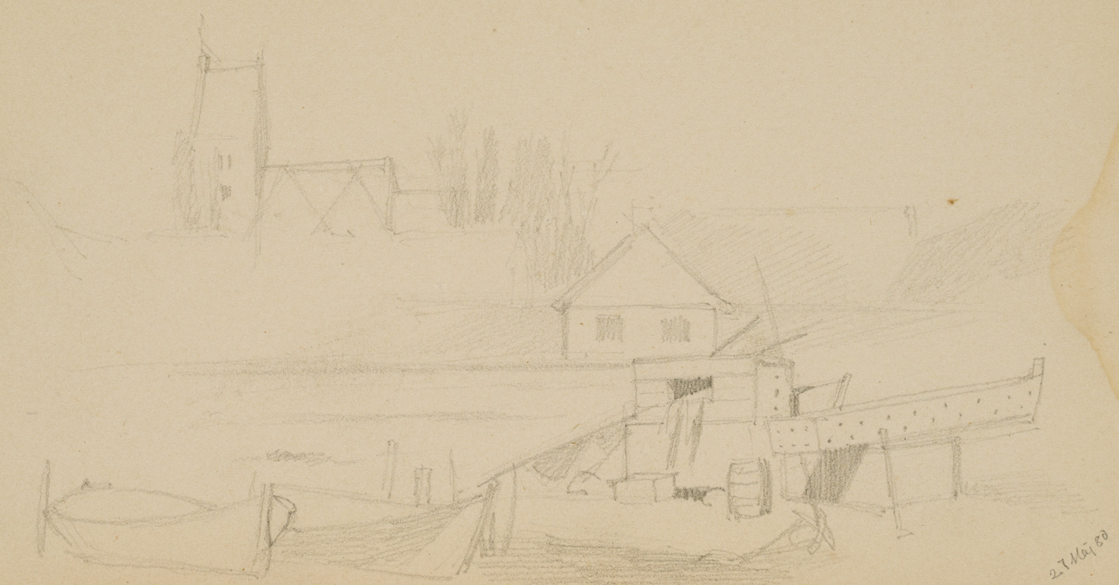 Landschaftsstudie, Boote am Wasser