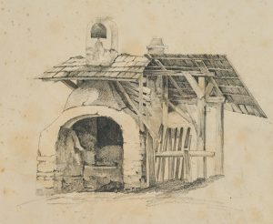 Steinkamin und Holzverschlag