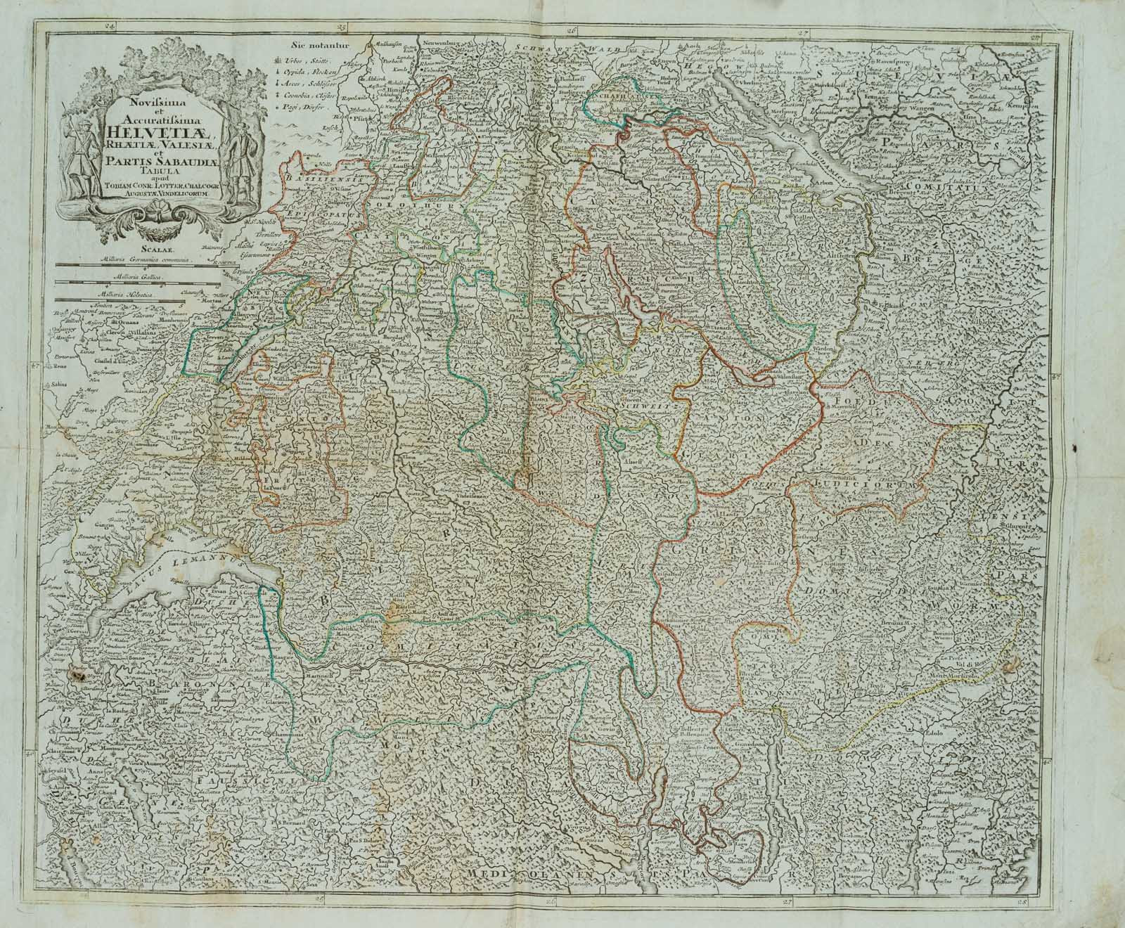 Landkarte Schweiz. Helvetiae, Rhaetiae, Valesiae