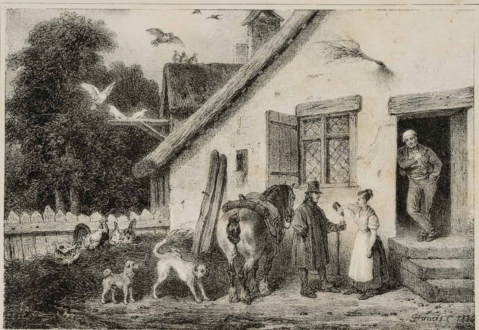 Pferdehändler vor dem Bauernhaus