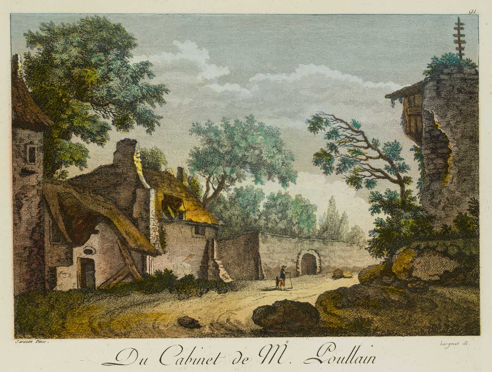 Dorfstraße mit Wanderer
