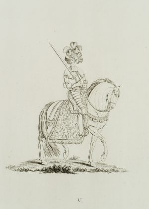 Reiter mit Rüstung und Pferd