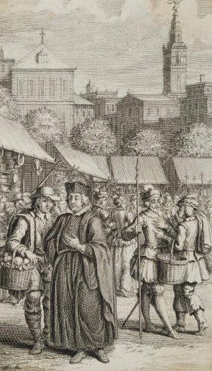 Marktszene mit Klerus