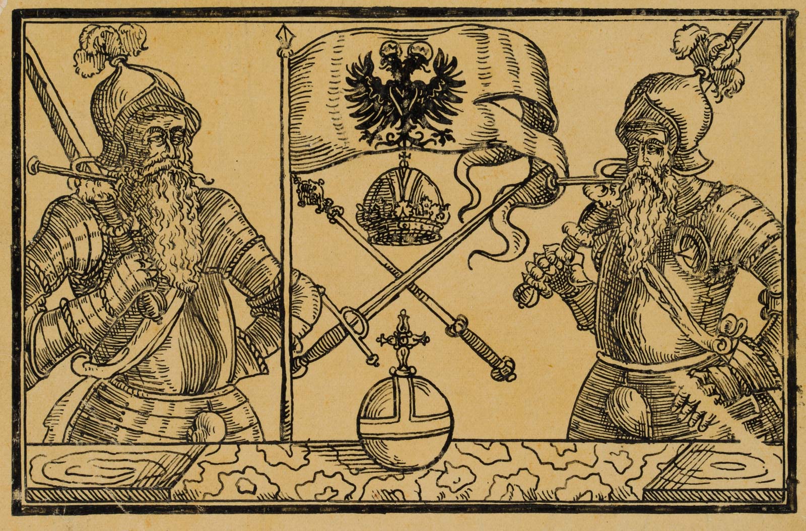 Landsknechte mit kaiserlichen Insignien