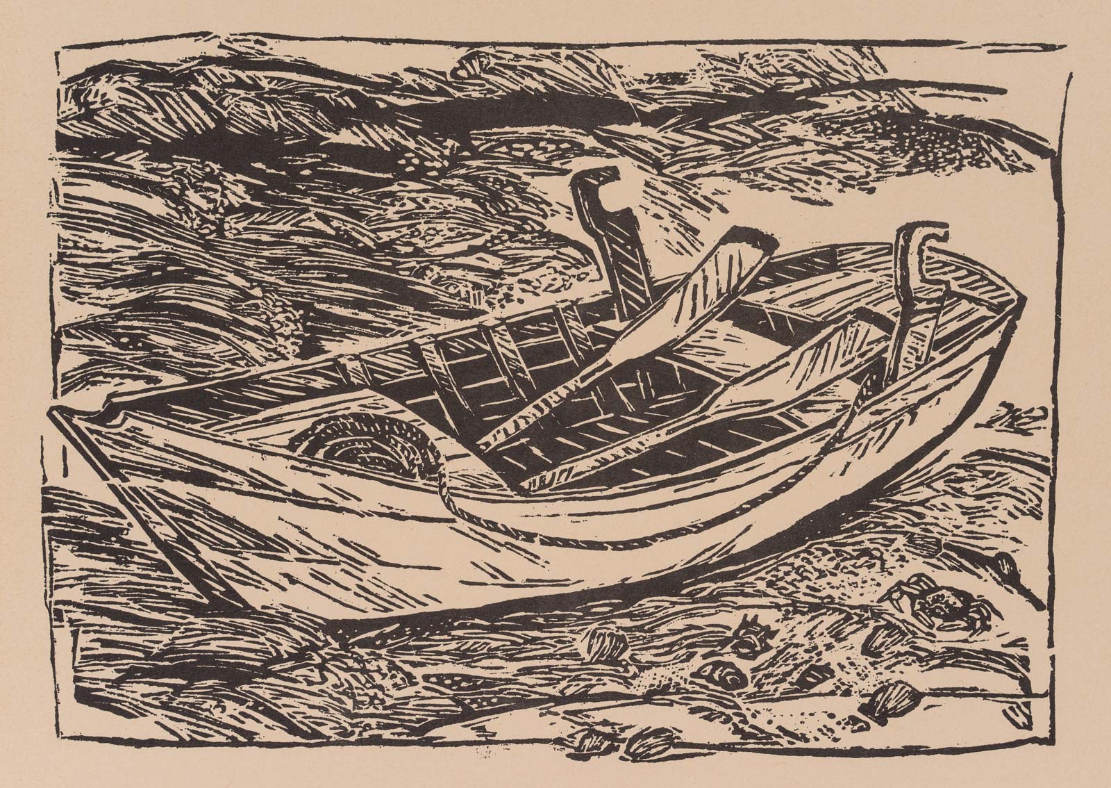 Ruderboot an der Brandung
