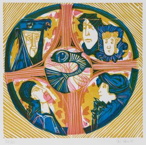 Kreis mit Kreuz und Figuren