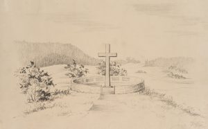 Denkmal mit Kreuz auf einem Plateau