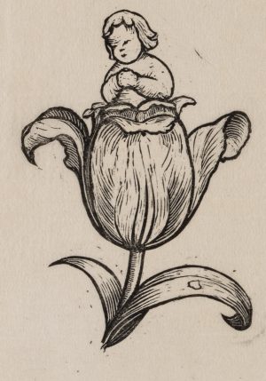 Mädchen von einer Tulpe getragen