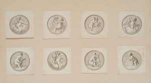 Musizierende und schreibende Putti