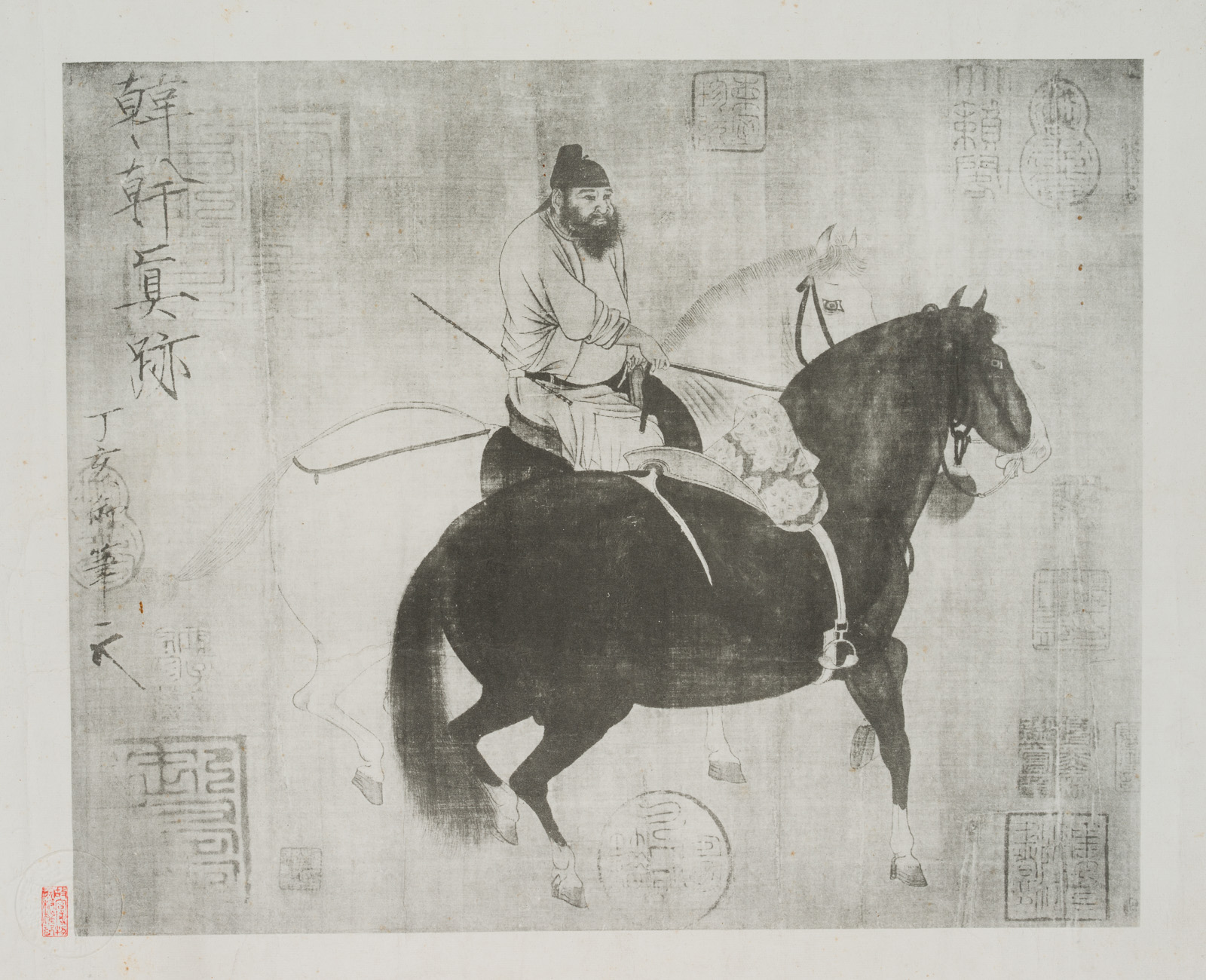 Asiatischer Reiter mit zwei Pferden