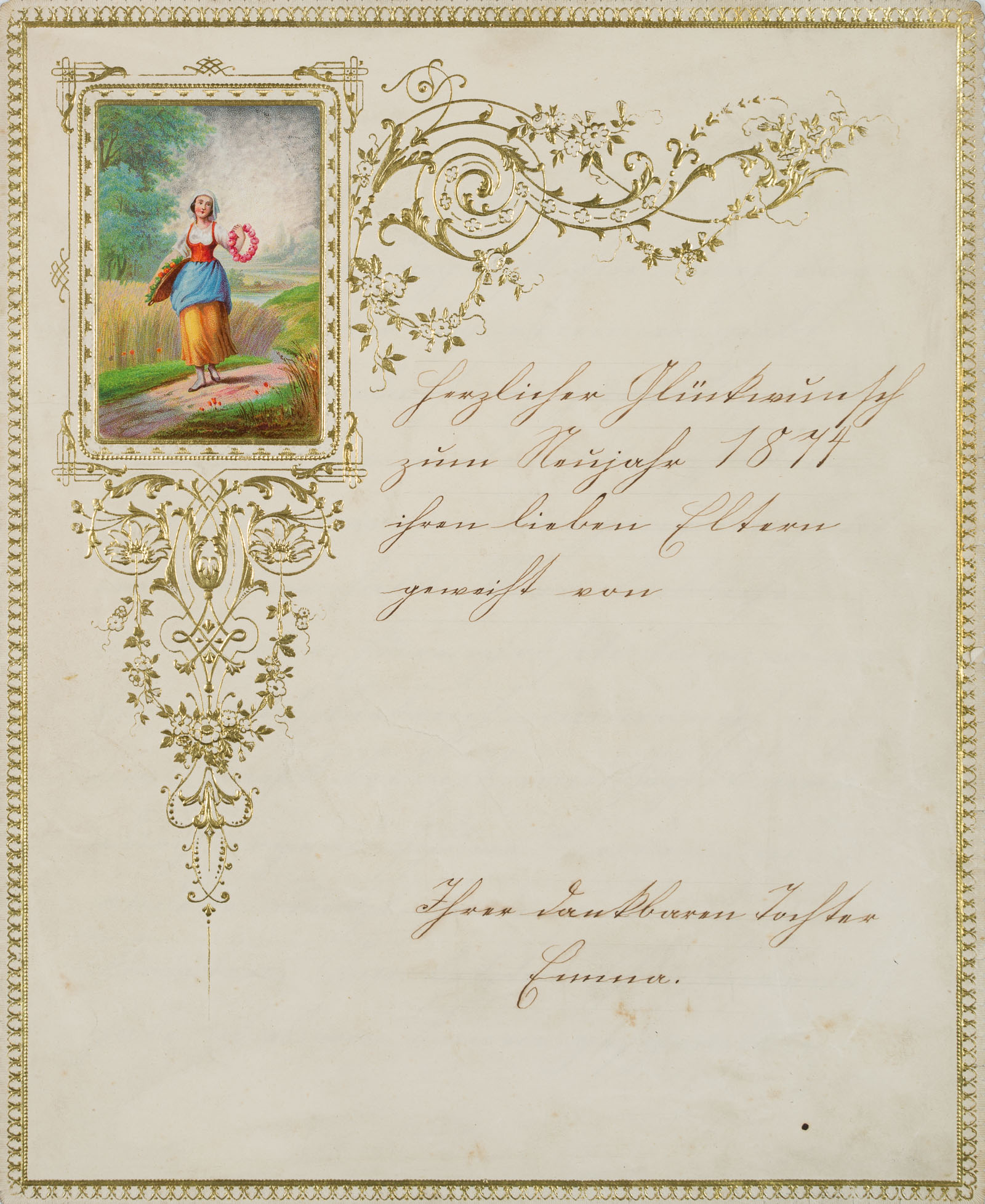 Neujahrsbrief mit Goldprägedruck