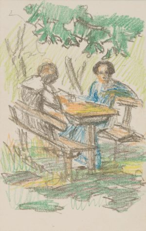 Postkarte. Sommerliche Gartenszene