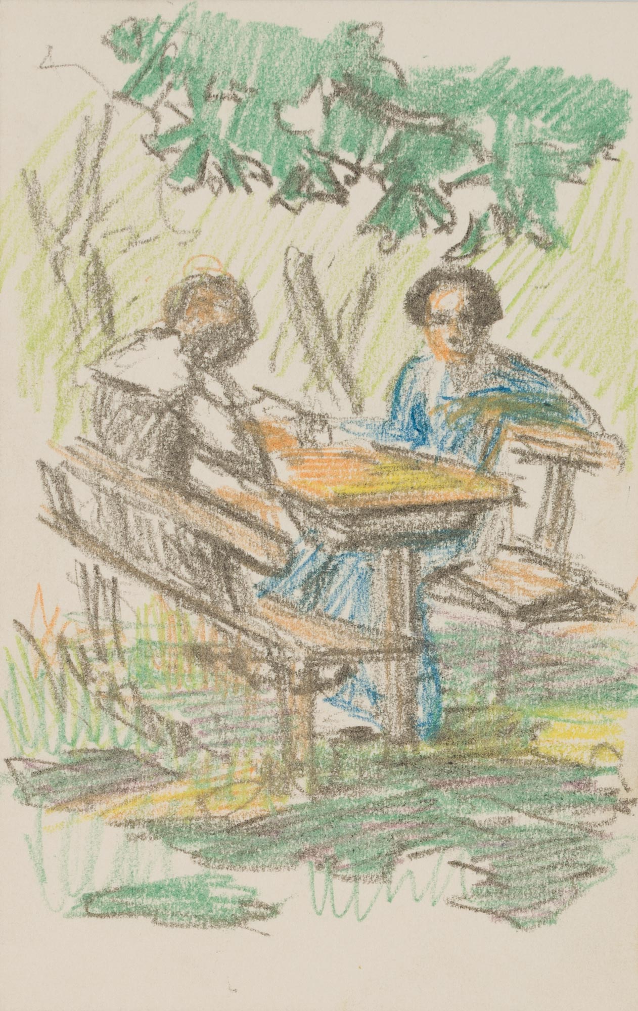 Postkarte. Sommerliche Gartenszene