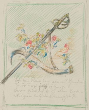 Degen mit Gürtel und Blumen