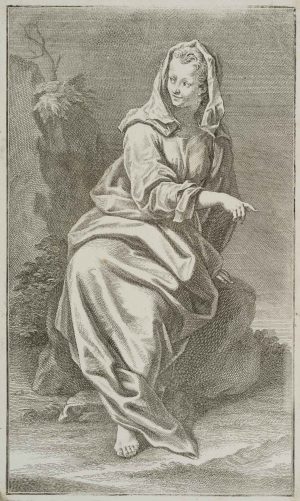 Sitzende weibliche Gewandfigur