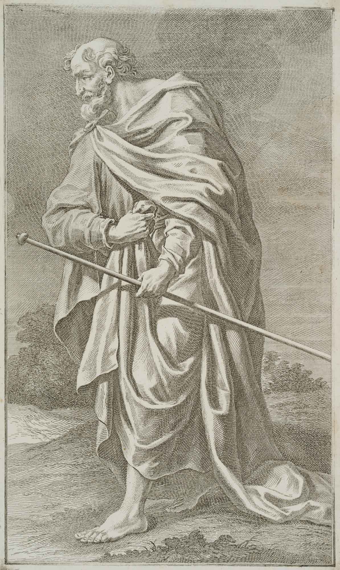 Figurenstudie, Gewandfigur mit Stab