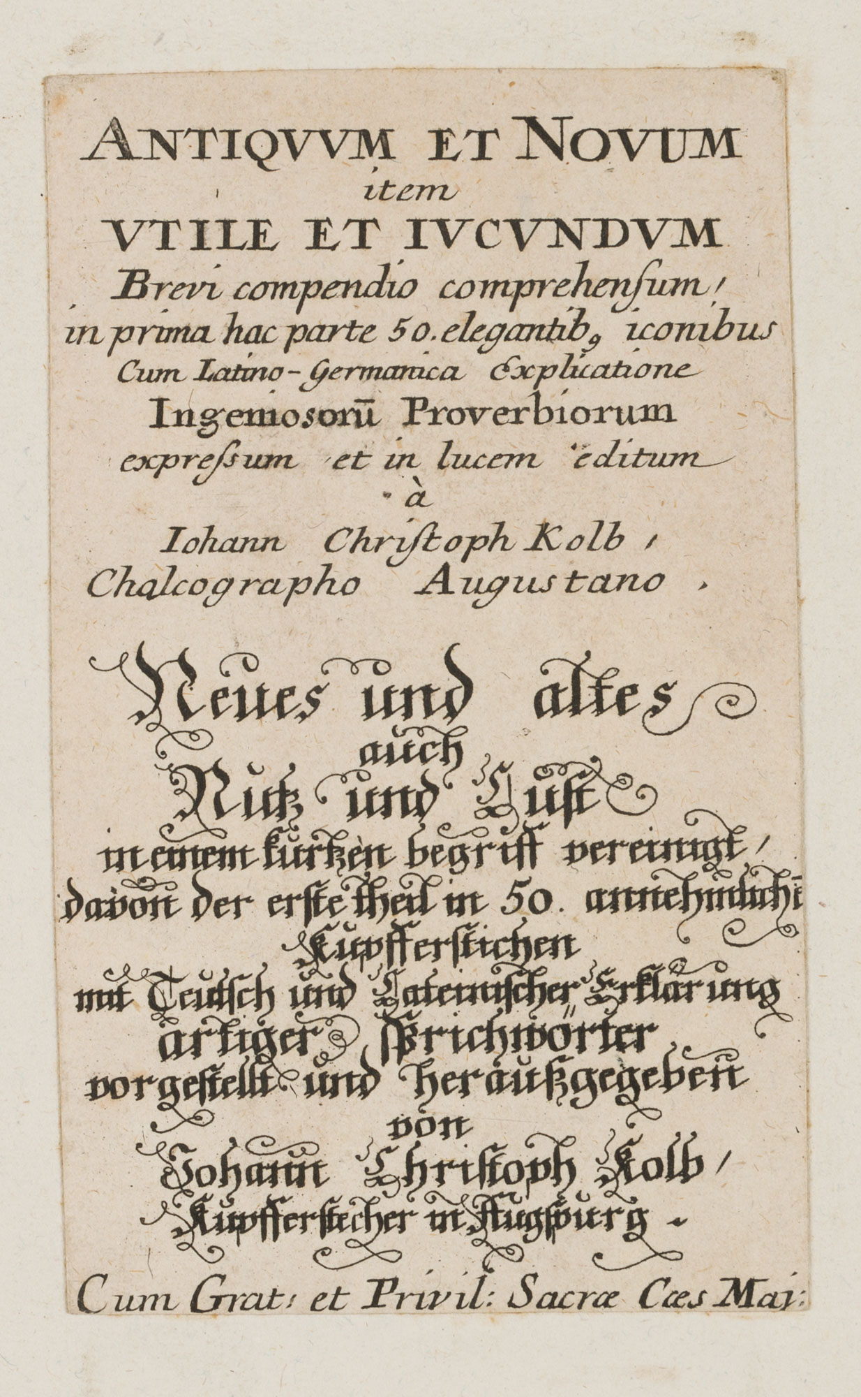 Titelseite, 'Antiquum et Novum'