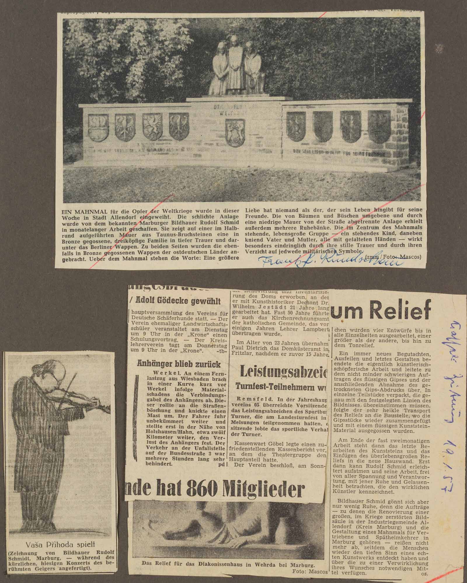 Zeitungsausschnitte, Bildhauerei