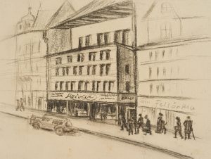 Stadtszenerie mit Spaziergängern