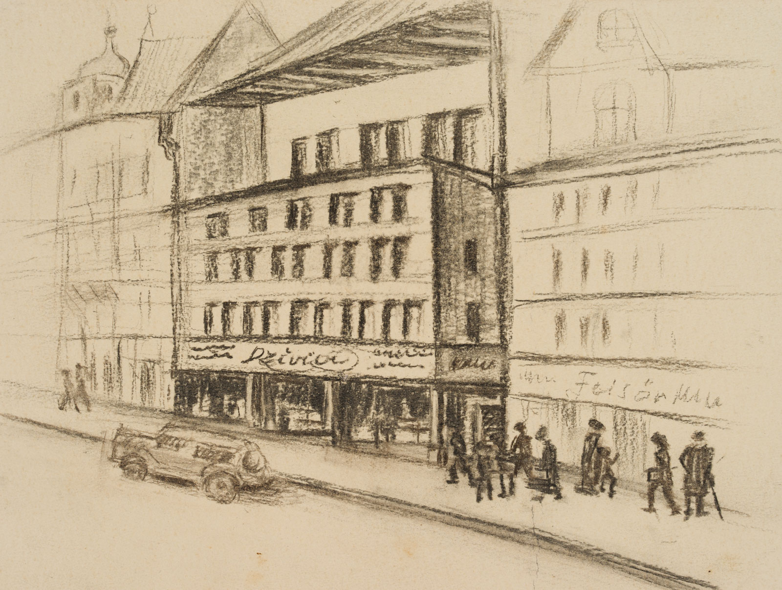Stadtszenerie mit Spaziergängern