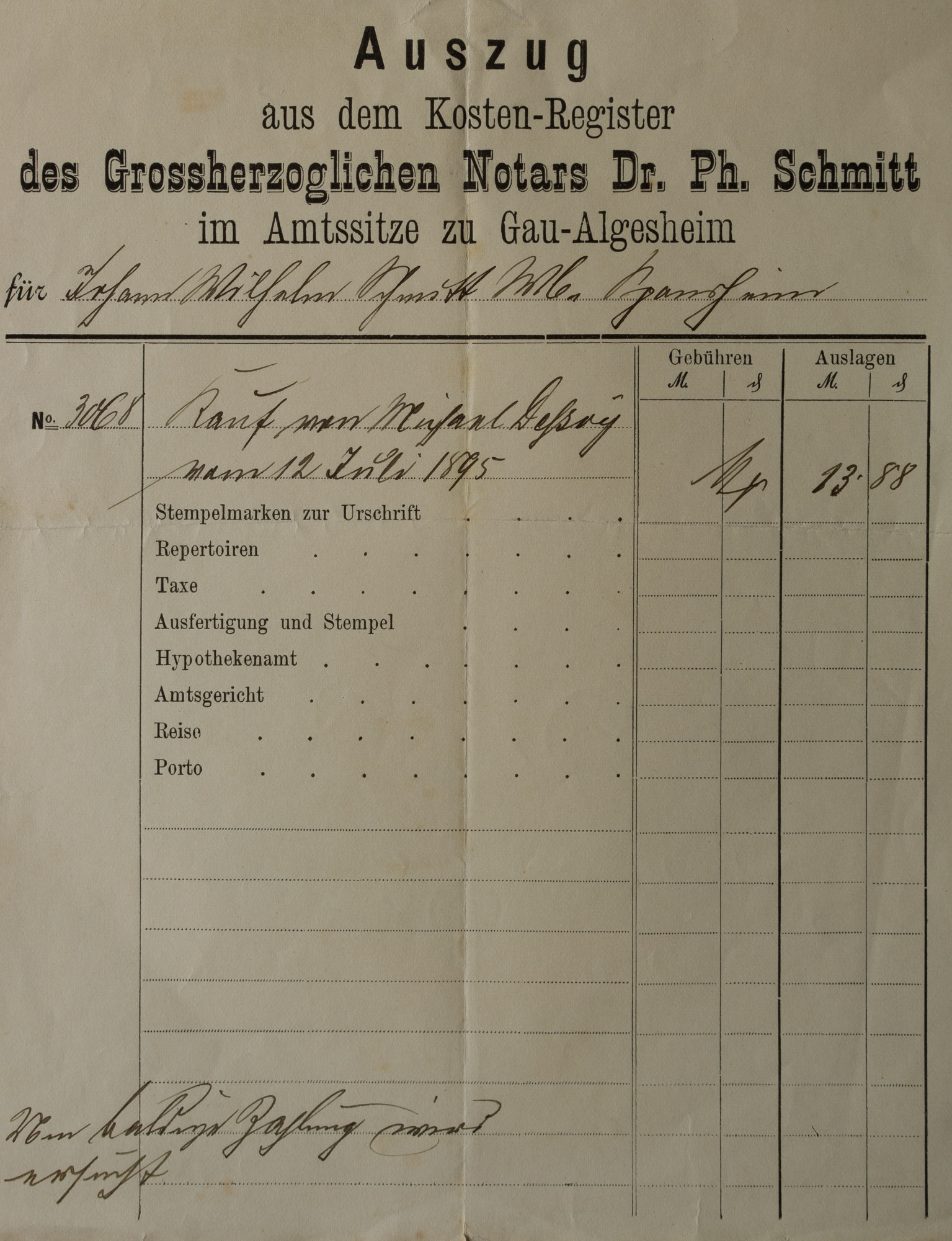 Register eines Notars, Gau-Algesheim