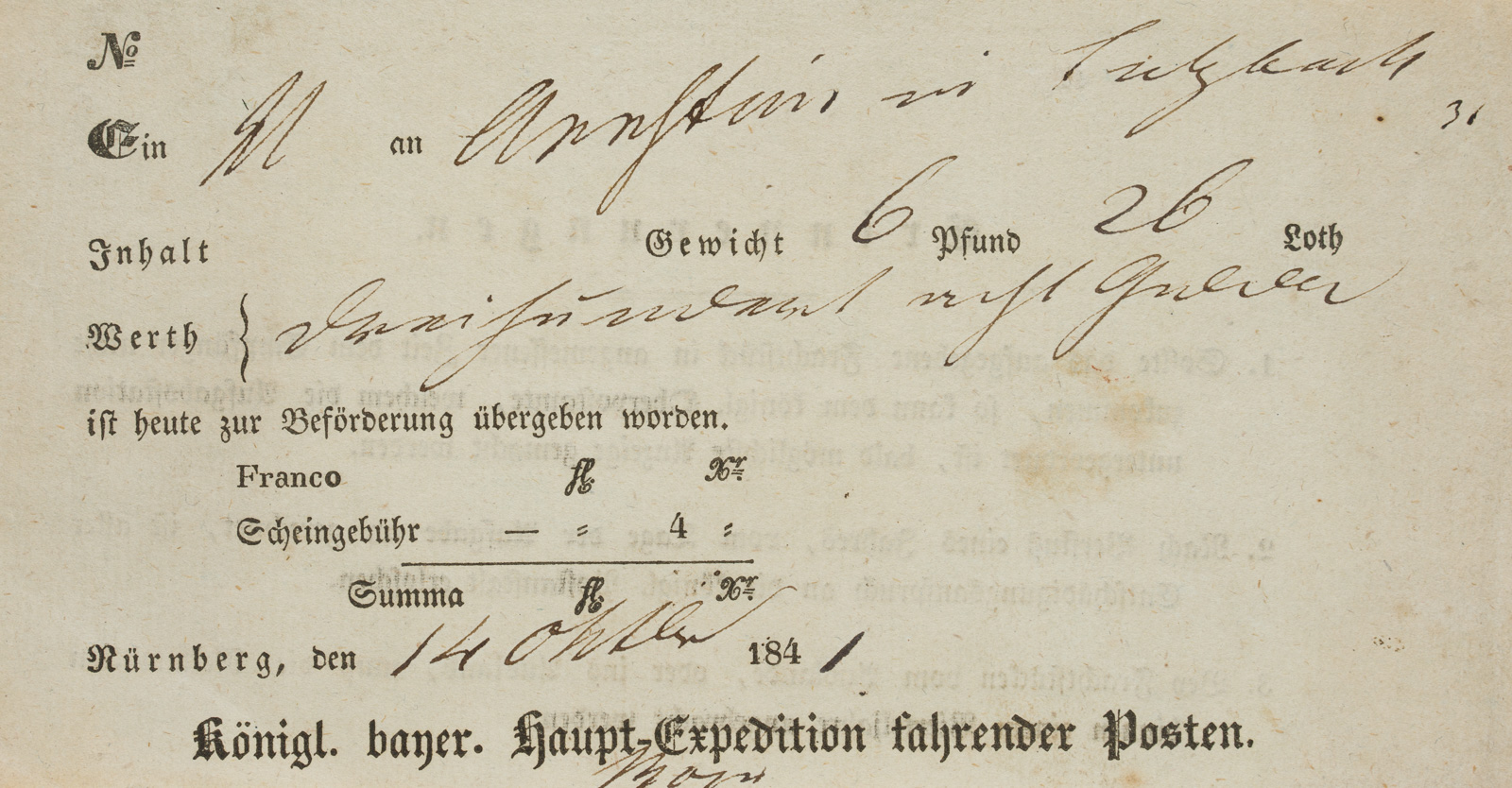 Frachtschein, Bayern Expedition