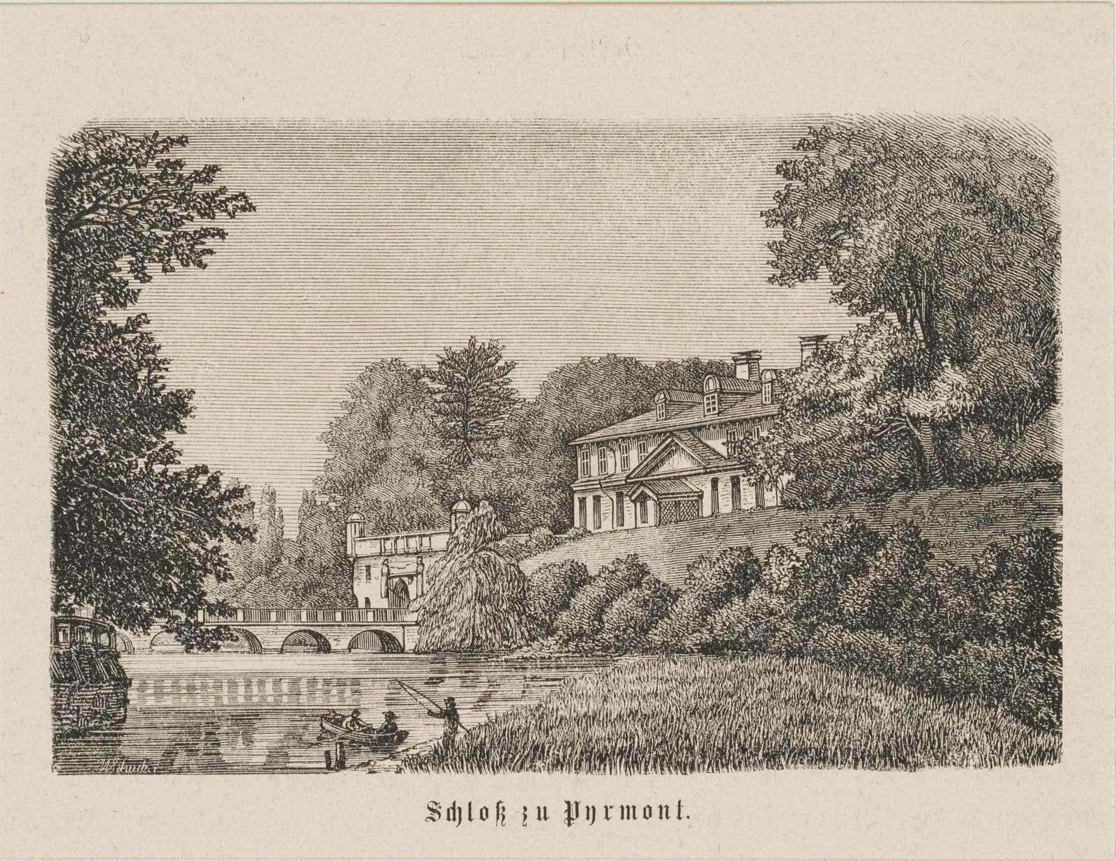 Blick vom Wasser auf Schloss Pyrmont
