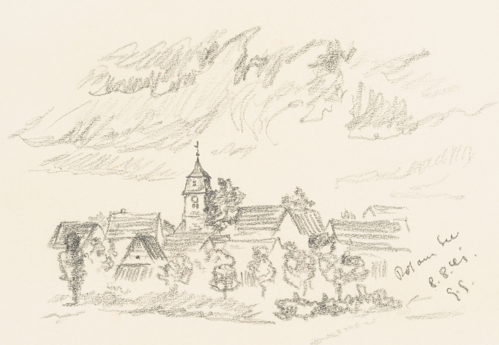 Dorfansicht mit Kirchturm