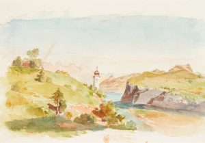 Gebirgslandschaft mit See Kirche