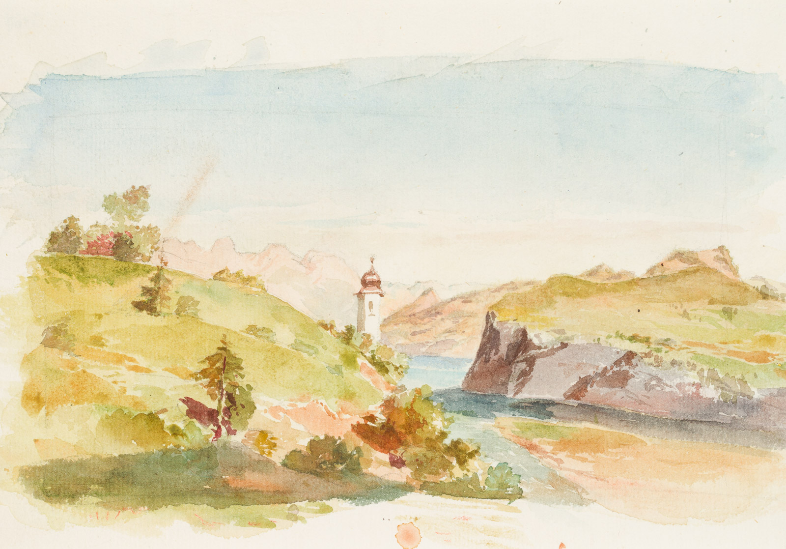 Gebirgslandschaft mit See Kirche