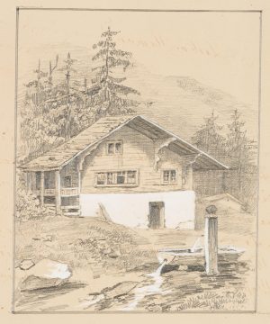 Almhütte mit Brunnen