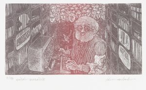 Karikatur mit Archivar am Computer