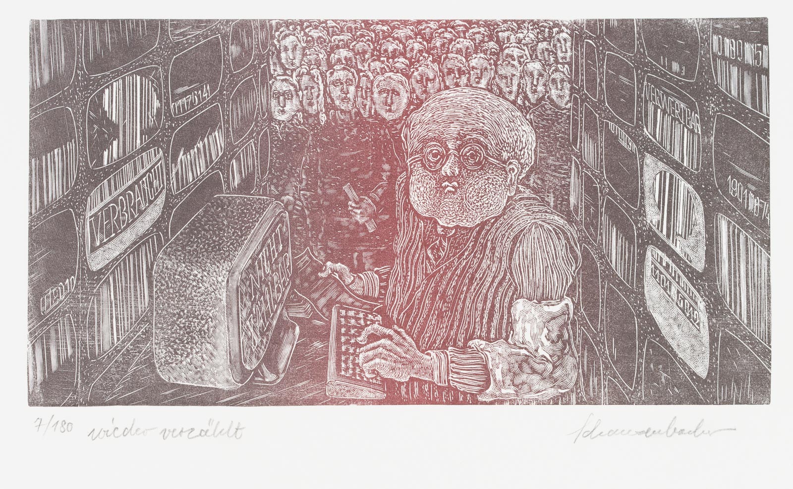 Karikatur mit Archivar am Computer