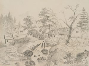 Bachlandschaft bei einem Gehöft