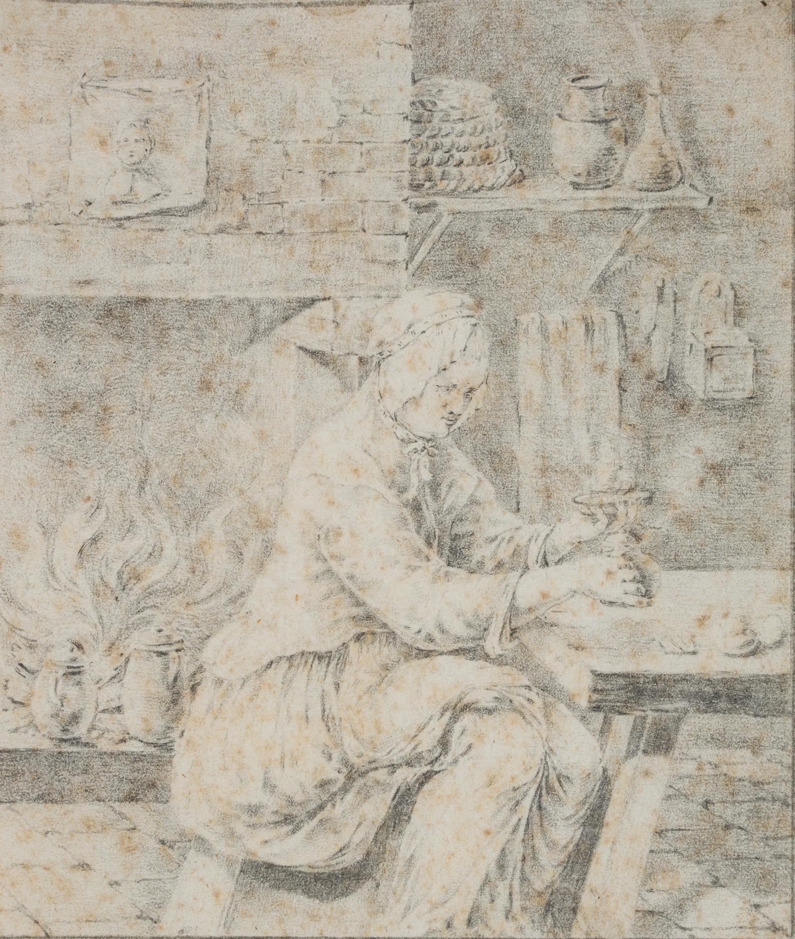 Interieur mit Bauersfrau
