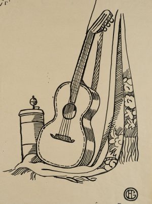 Stillleben. Gitarre u. Teppich