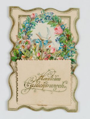 Blumenkranz und Brieftaube