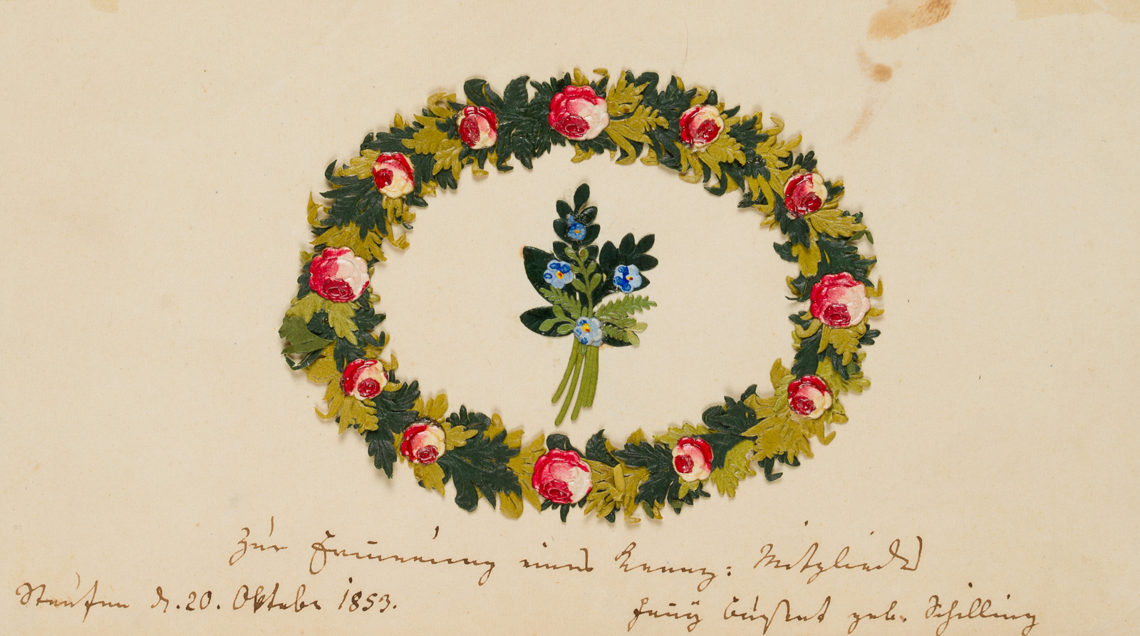 Freundschaftskarte mit Blumenkranz