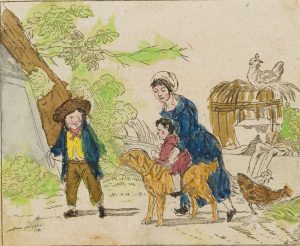 Familienszene. Bäuerin mit Kindern