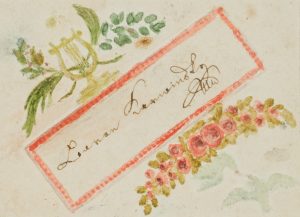 Glückwunschkarte, mit Lyra, Rosen u. Tauben