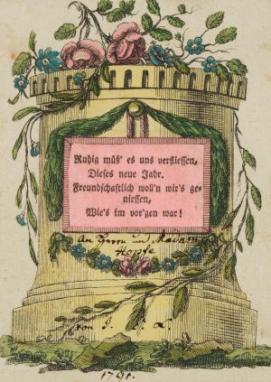 Neujahrskarte, Denkmal mit Rosendekor