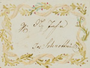 Glückwunschkarte: Lorbeerranke mit Stoffband