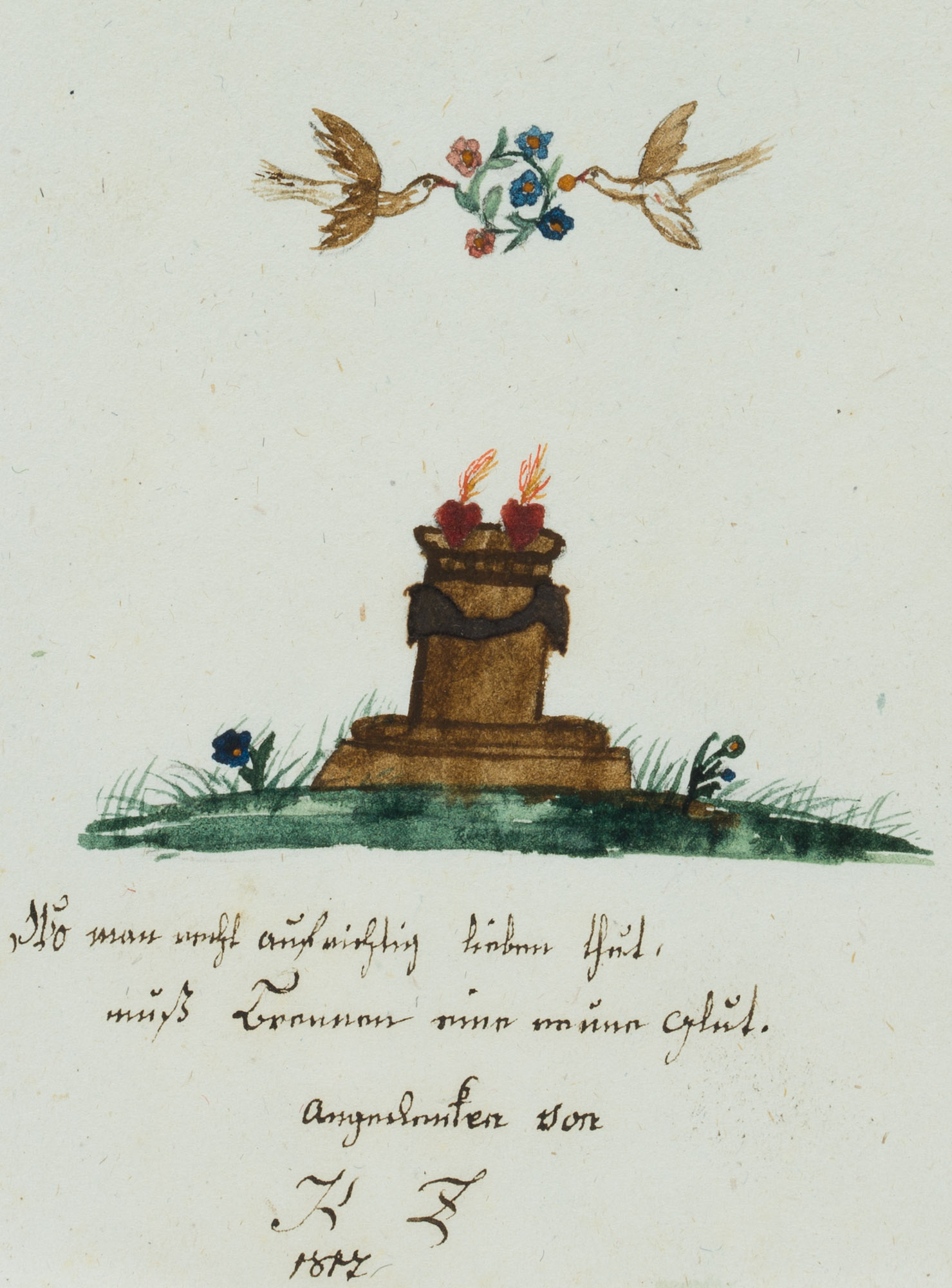 Glückwunschkarte: Piedestal mit Herzen